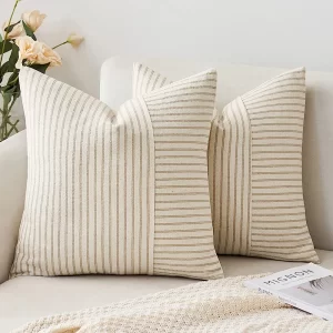 Khaki striped pillow covers