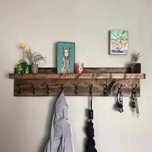 Distressed Wood shelf with hooks