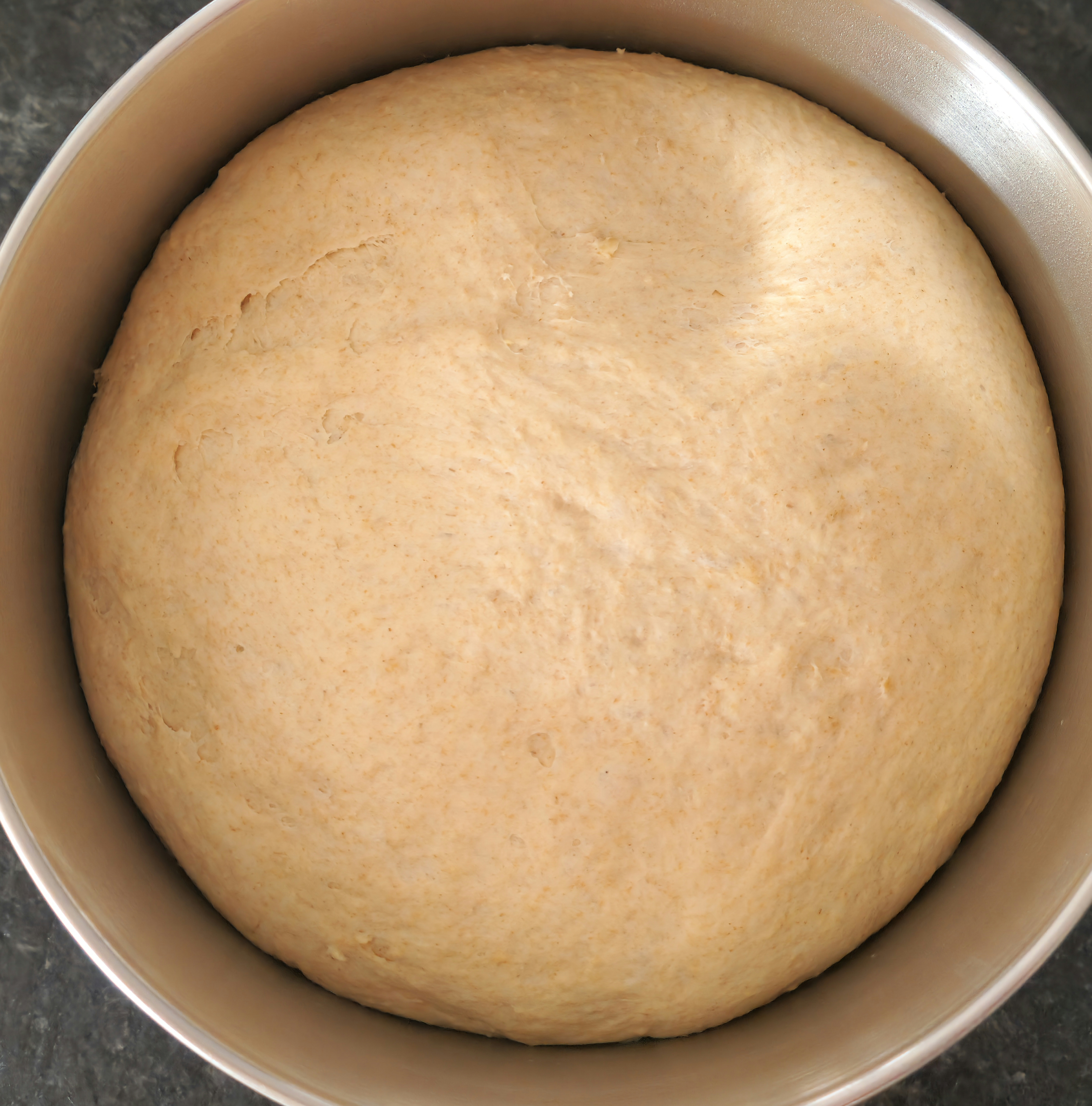 Honey wheat oatmeal bread dough after the first rise